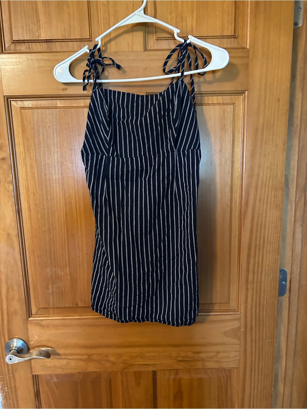 Striped Tie-Shoulder Summer Dress - navy and white striped